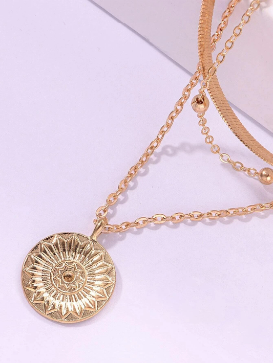Gold Triple Layer Pendant Necklace