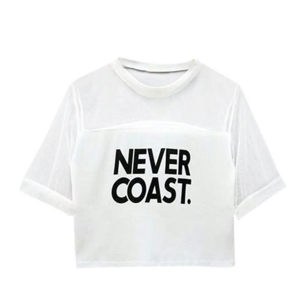 NEVER COAST Cropped Mesh Graphic Tee