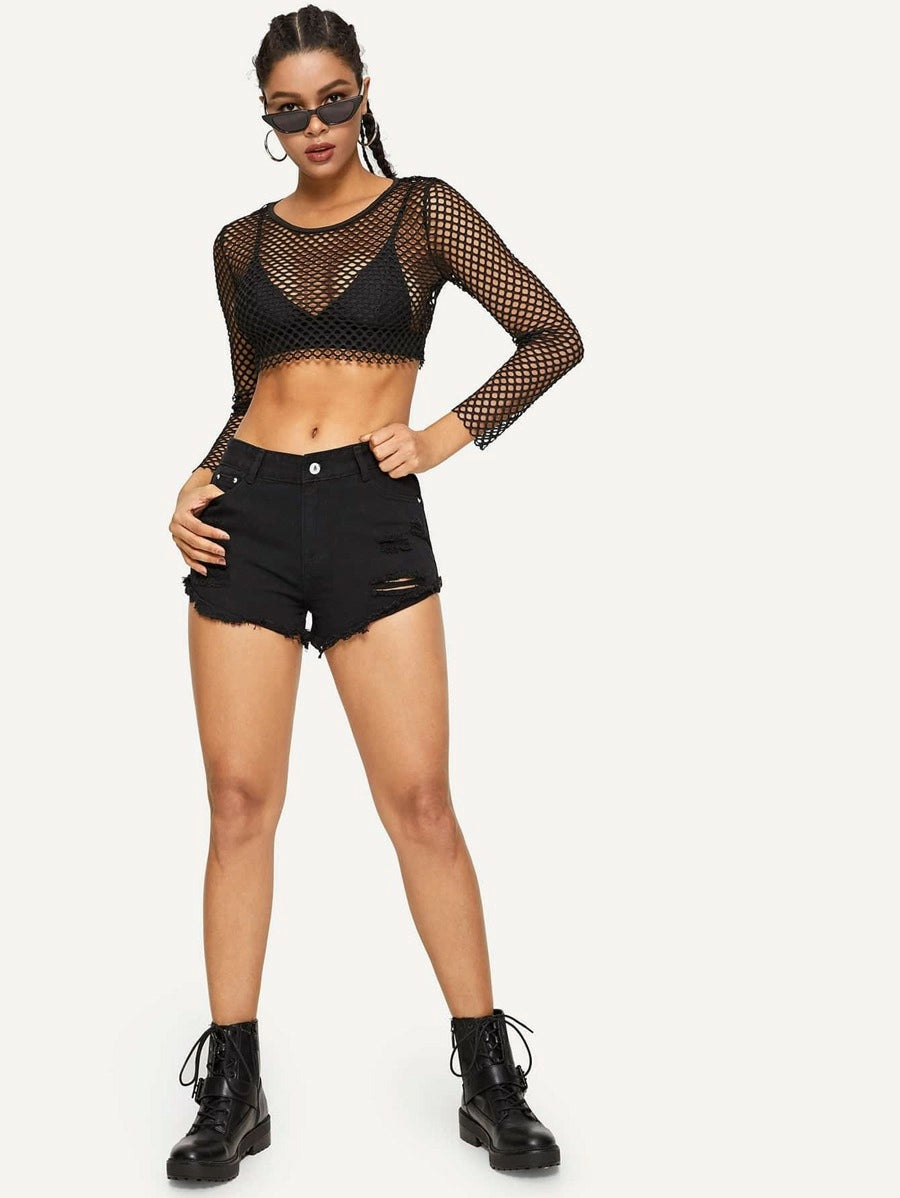 HOLLY Black Mid-Rise Denim Shorts