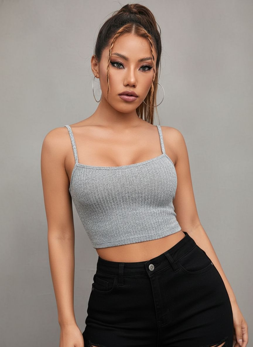 BEY Ribbed Gray Crop Tank