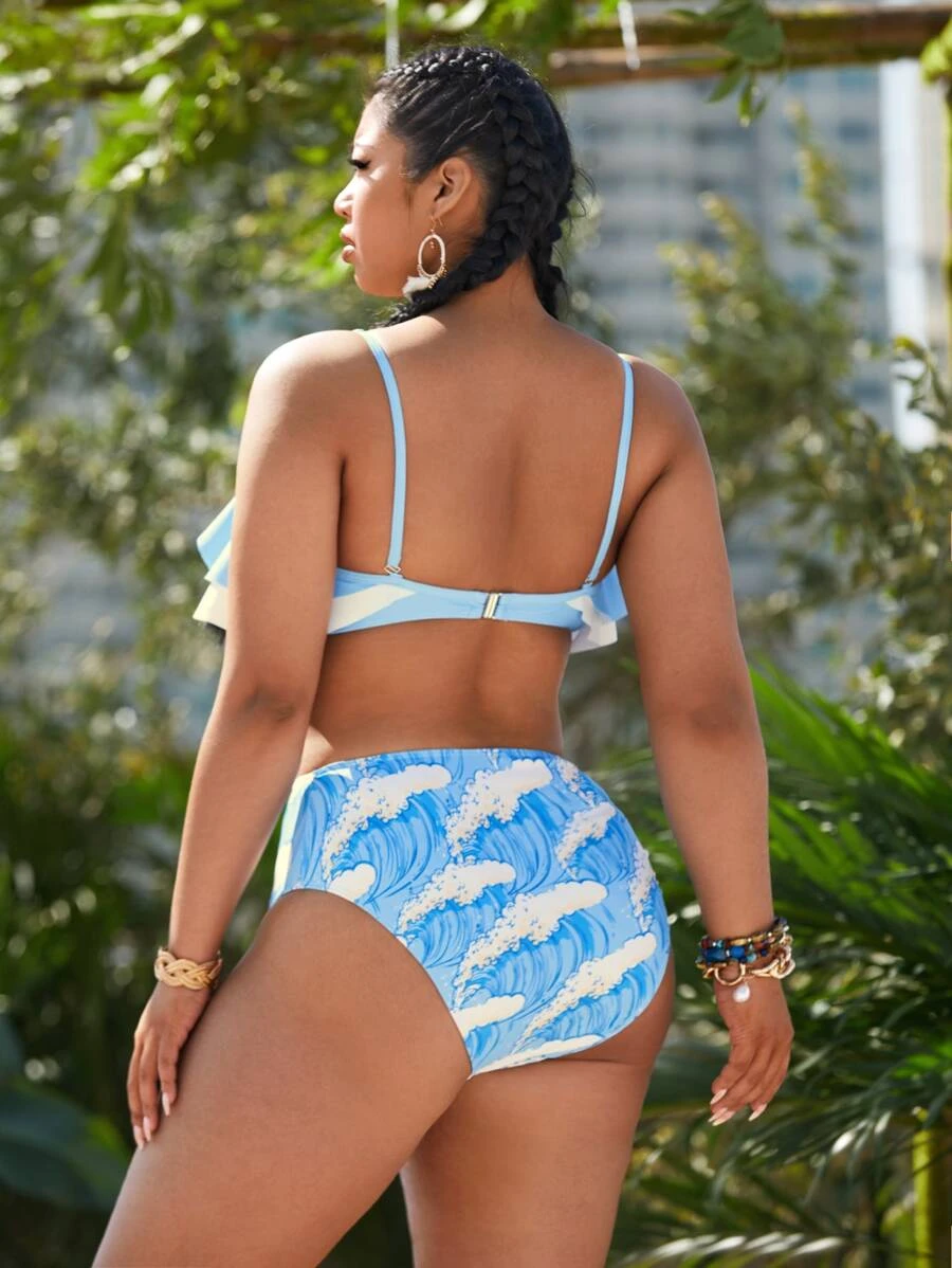 CANDACE Blue Waves Print Swimsuit Set