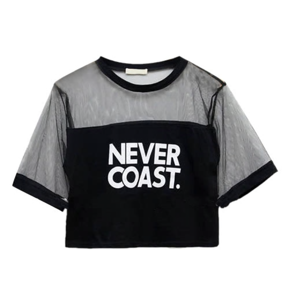 NEVER COAST Cropped Mesh Graphic Tee