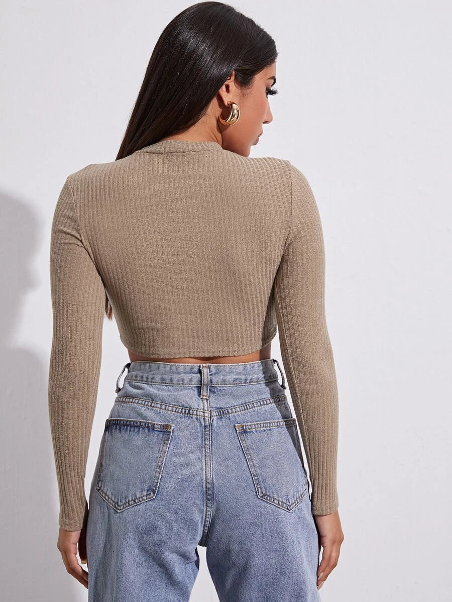 BEY Ribbed Long Sleeve Crop Top