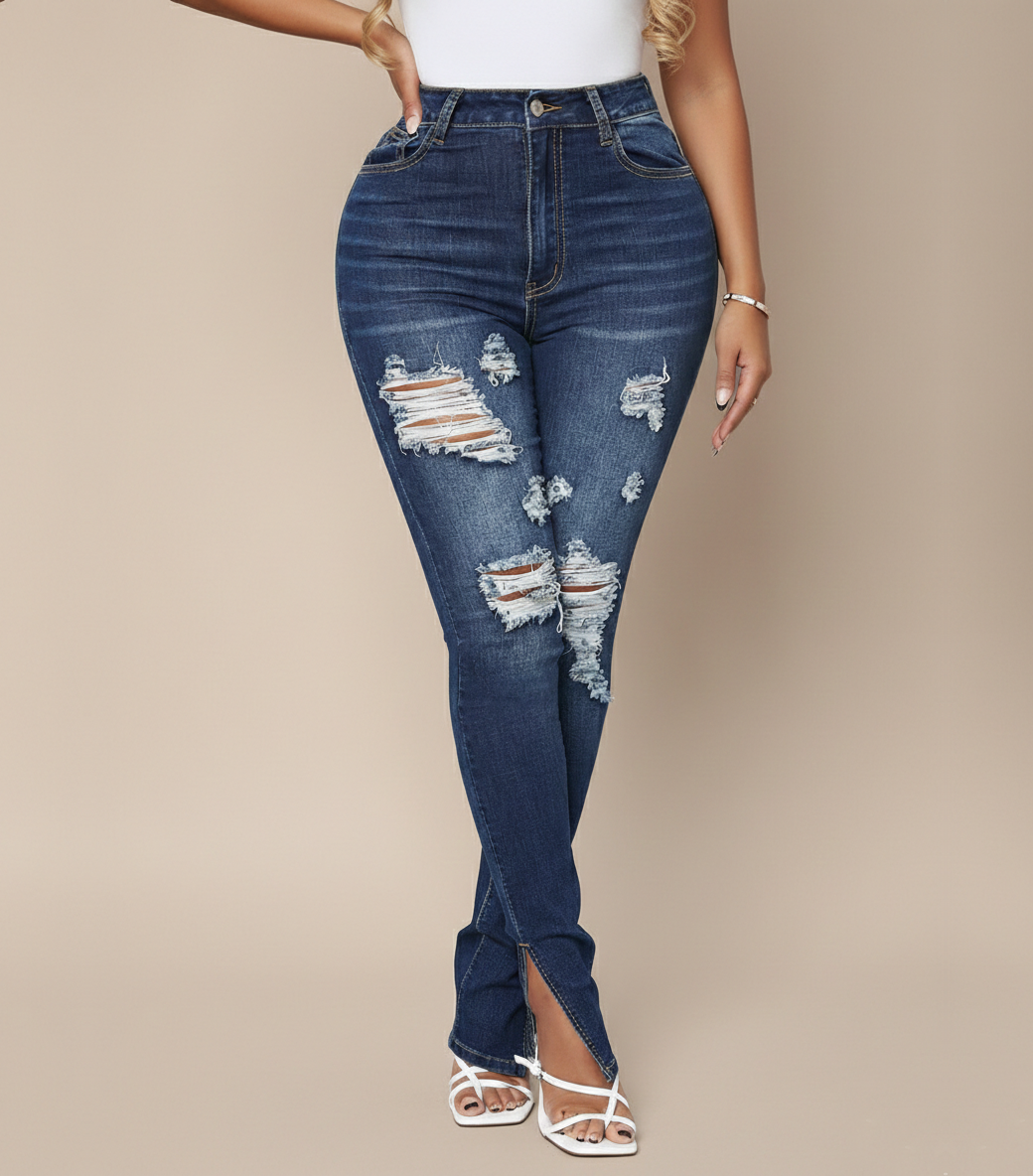 JANE Split Leg Distressed Jeans