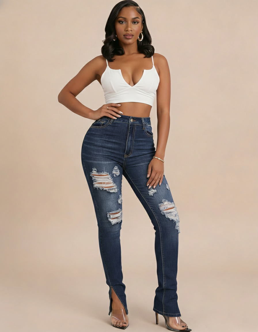 JANE Split Leg Distressed Jeans