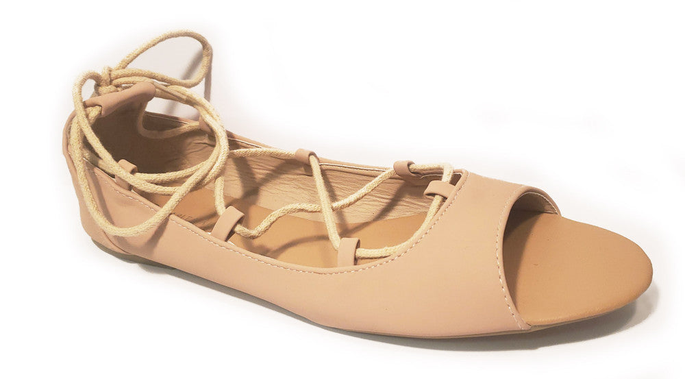 LALA Nude Lace-up Flats
