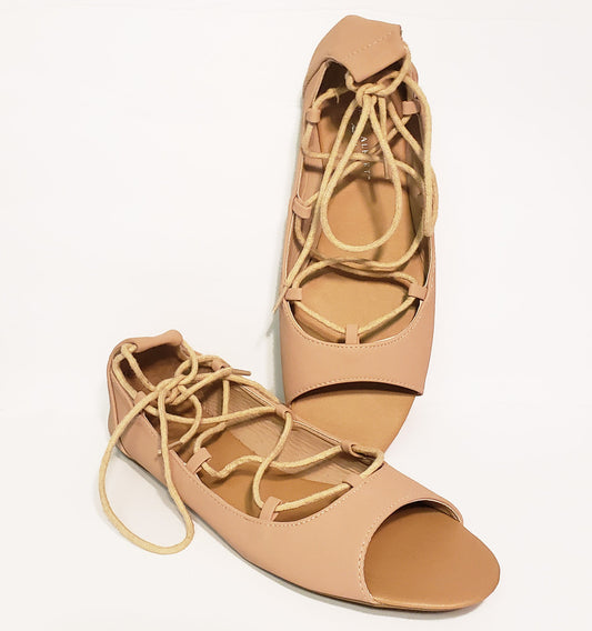 LALA Nude Lace-up Flats