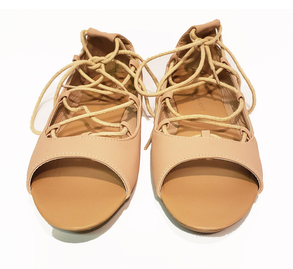 LALA Nude Lace-up Flats